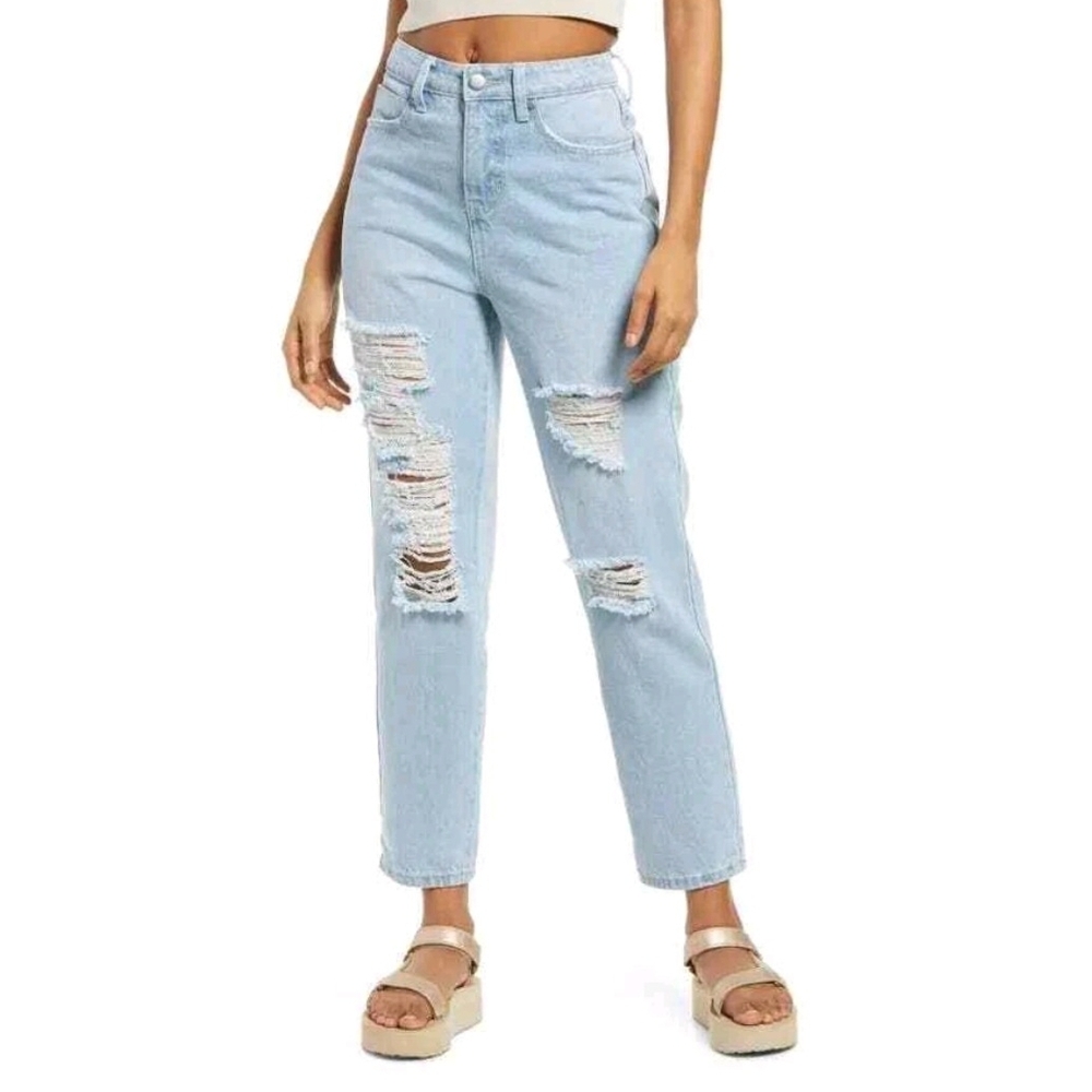 BP Light Blue Distressed Mom Jeans